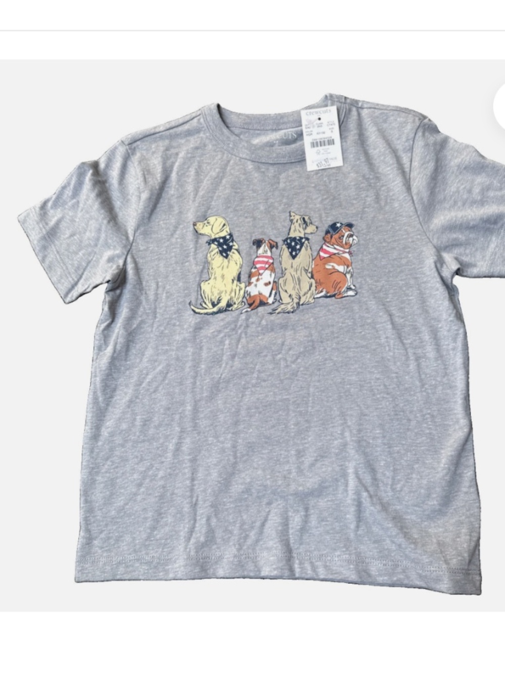 J. Crew Boy’s Gray Dogs W/Patriotic Bandana Graphic Tee Small,Medium, Large New